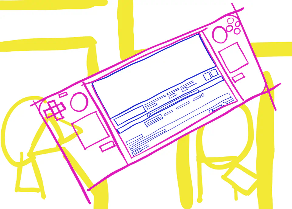 A sketch of a Steam Deck broken down into fundamental shapes.
